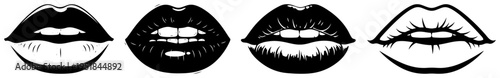 Female lips and mouth silhouette set, seductive woman's lips icons with teeth and smile, makeup and beauty design elements for fashion and lifestyle