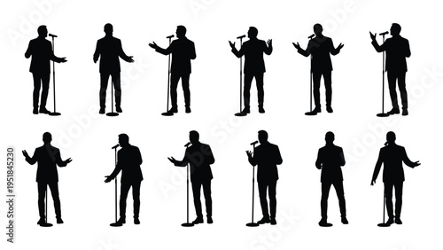 A set of silhouettes of a man with a walking stick