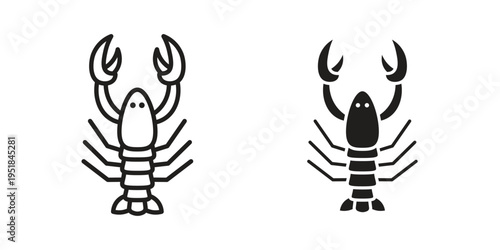 Lobster icon set in black outline and fill. Editable icons