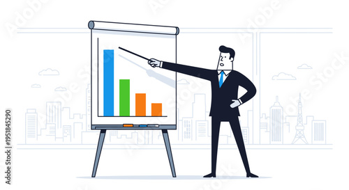 Corporate Executive Analyzing Market Trends and Presenting Strategic Business Performance Solutions in a Modern Office Setting