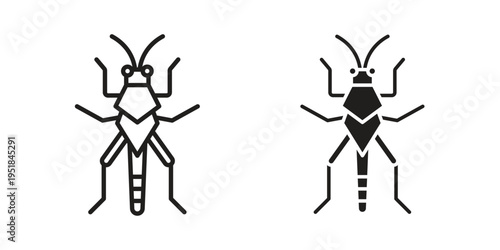 Locust icon set in black outline and fill. Editable icons