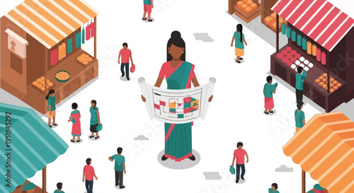 Visionary female urban planner implementing sustainable community infrastructure development in a high-growth South Asian market