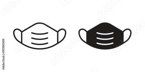 Mask face icon set in black outline and fill. Editable icons