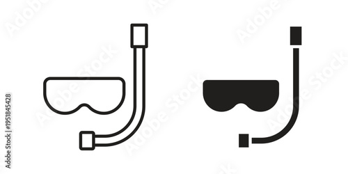 Mask snorkel icon set in black outline and fill. Editable icons