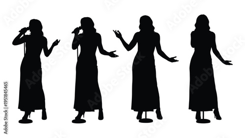 Four silhouettes of a woman singing and dancing