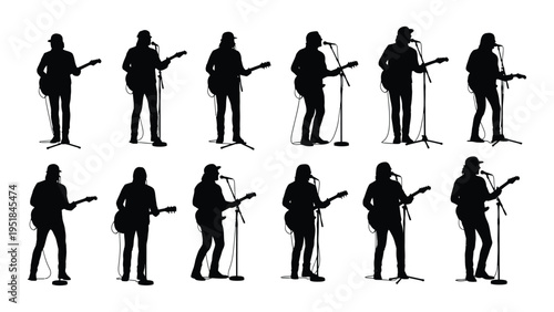 Silhouettes of musicians playing guitars and singing
