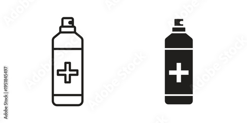 Medical pump icon set in black outline and fill. Editable icons