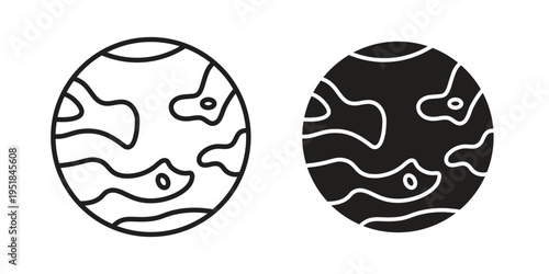 Mercury icon set in black outline and fill. Editable icons
