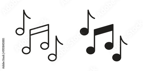 Music icon set in black outline and fill. Editable icons