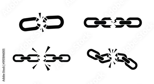 Broken chain links depicted in a stark graphic black silhouette