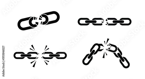 Broken chain links in varying styles a dramatic black silhouette