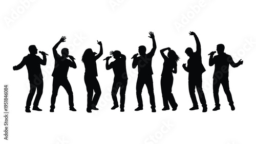 A group of people dancing in different poses