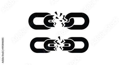 Broken chain links graphic with shattering effect a bold silhouette