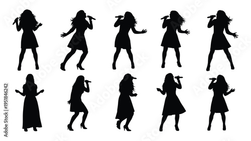 Silhouettes of women singing with microphones