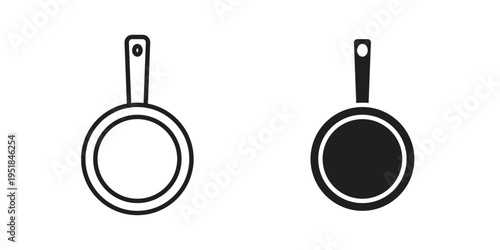 Pan frying icon set in black outline and fill. Editable icons