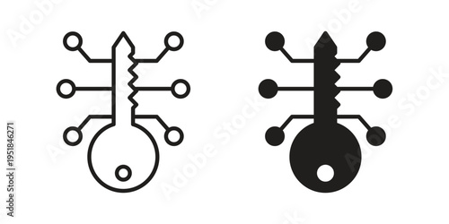 passkey security icon set in black outline and fill. Editable icons