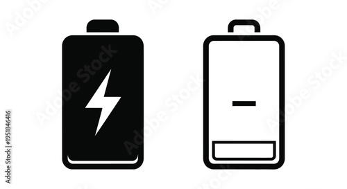Two battery icons displaying full and empty charge black silhouette