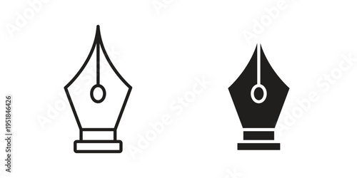 Pen nib icon set in black outline and fill. Editable icons