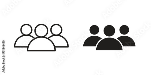 People icon set in black outline and fill. Editable icons