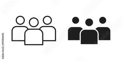 people icon set in black outline and fill. Editable icons