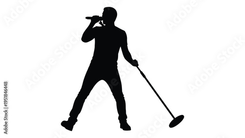 A man holding a microphone and a golf club