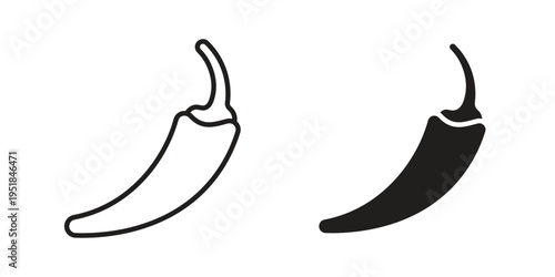 Pepper icon set in black outline and fill. Editable icons