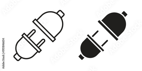 Plug connection icon set in black outline and fill. Editable icons