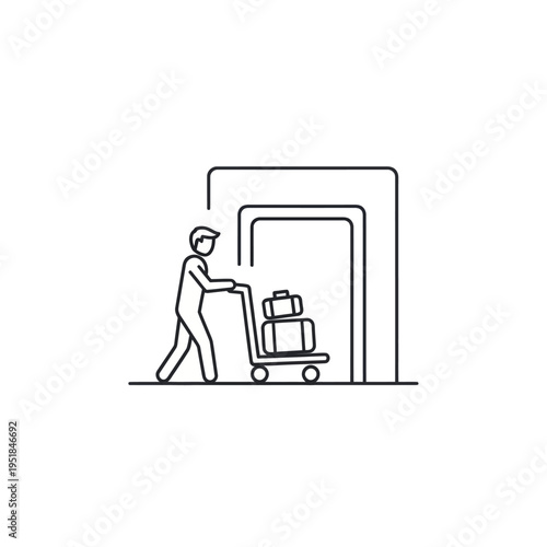 Man pushing luggage cart with suitcases through security gate