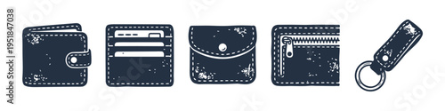 Wallet, Cardholder and Pouch Monochrome Icon Set. High quality stock illustration with clear subject focus, cohesive composition, and versatile commercial applicability across branding, editorial, and