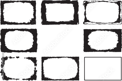 Set of Black Grunge Rectangular Frames and Borders Vector