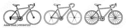 Bike set with continuous single line white illustration featuring bicycle, fitness, sports with motion, health, activity and exercise
