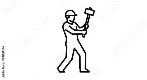 Worker with hammer depicted in a simple black outline silhouette