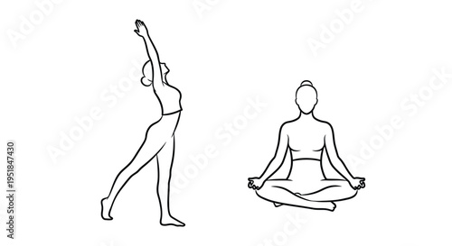Two women in yoga poses depicted as a striking outline silhouette
