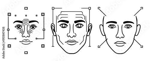 Facial recognition scan UI icon set with professional design featuring biometric security, face detection, technology with innovation and digital privacy