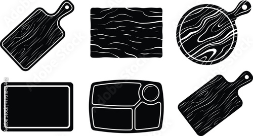 kitchen cutting board vector flat set black kitchen utensil for slicing cooking preparing food