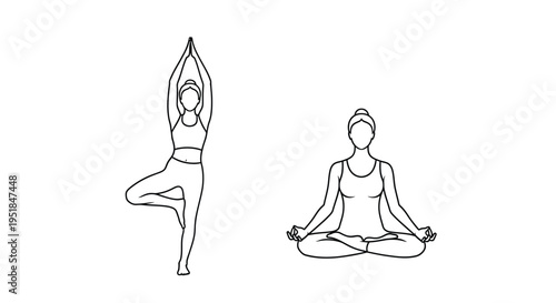 Two women practicing yoga poses depicted as a clean silhouette