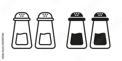 Salt pepper icon set in black outline and fill. Editable icons