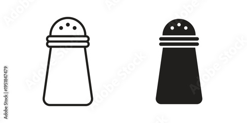 Salt shaker icon set in black outline and fill. Editable icons