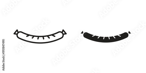 Sausage icon set in black outline and fill. Editable icons