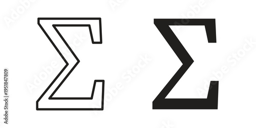 Sigma icon set in black outline and fill. Editable icons