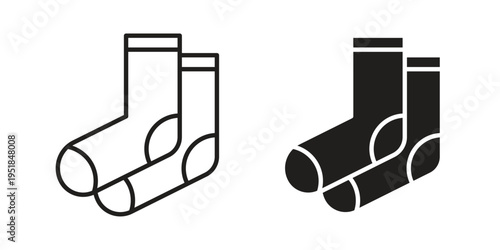 Socks icon set in black outline and fill. Editable icons
