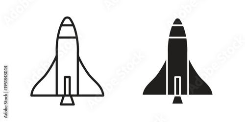 Space shuttle icon set in black outline and fill. Editable icons