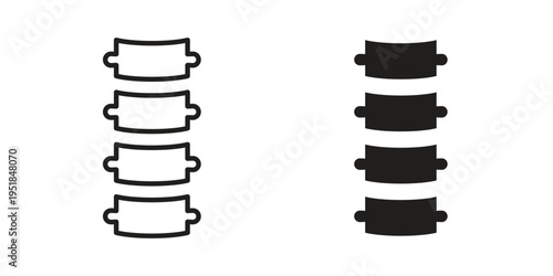 Spine icon set in black outline and fill. Editable icons