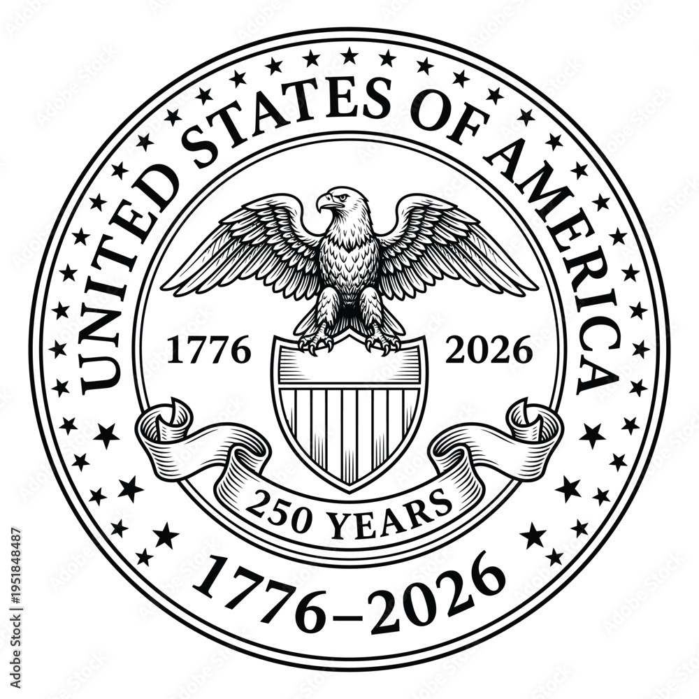 Ταπετσαρία United States 250 Years Anniversary Eagle Seal 1776–2026 Monochrome Badge Design