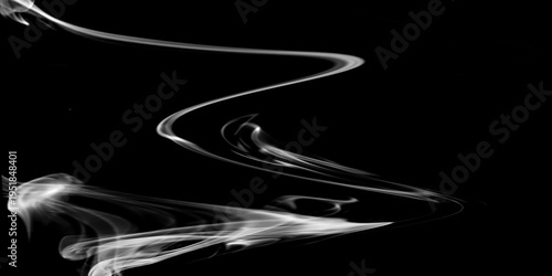 Elegant abstract white smoke swirl with flowing vapor lines isolated on black background