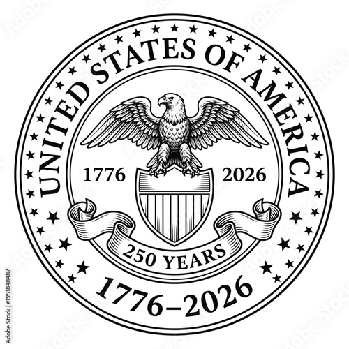 Φωτογραφία United States 250 Years Anniversary Eagle Seal 1776–2026 Monochrome Badge Design