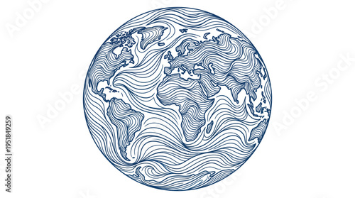 Abstract Wave Line Globe Map Vector, Flowing Global Network Earth Minimal Design