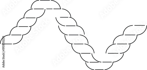 Braided rope line vector illustration, curved woven path design, abstract chain pattern element, decorative outline graphic, flexible connection concept, minimal style