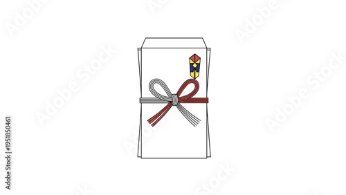 Formal Japanese white envelope used for monetary gifts featuring a decorative red and white mizuhiki knot and noshi ornament.