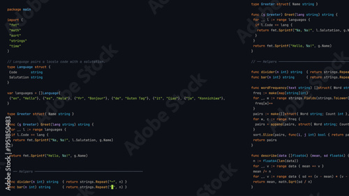 Dark Programmer Screen with Hello World Application and Dynamic Syntax Highlighting in Advanced Development Environment.